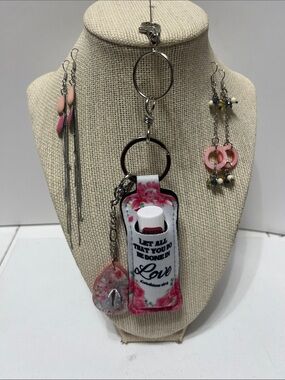 Gift set Scripture Floral Lip Balm Keychain Holder Purse Charm 2 pairs Earrings